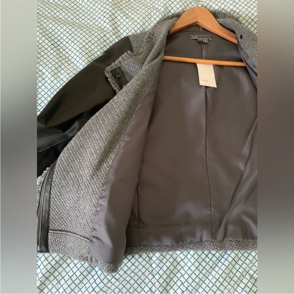 VINCE leather and wool jacket scuba moto tweed jacket gray Black NEW sz SM RARE - Picture 14 of 16